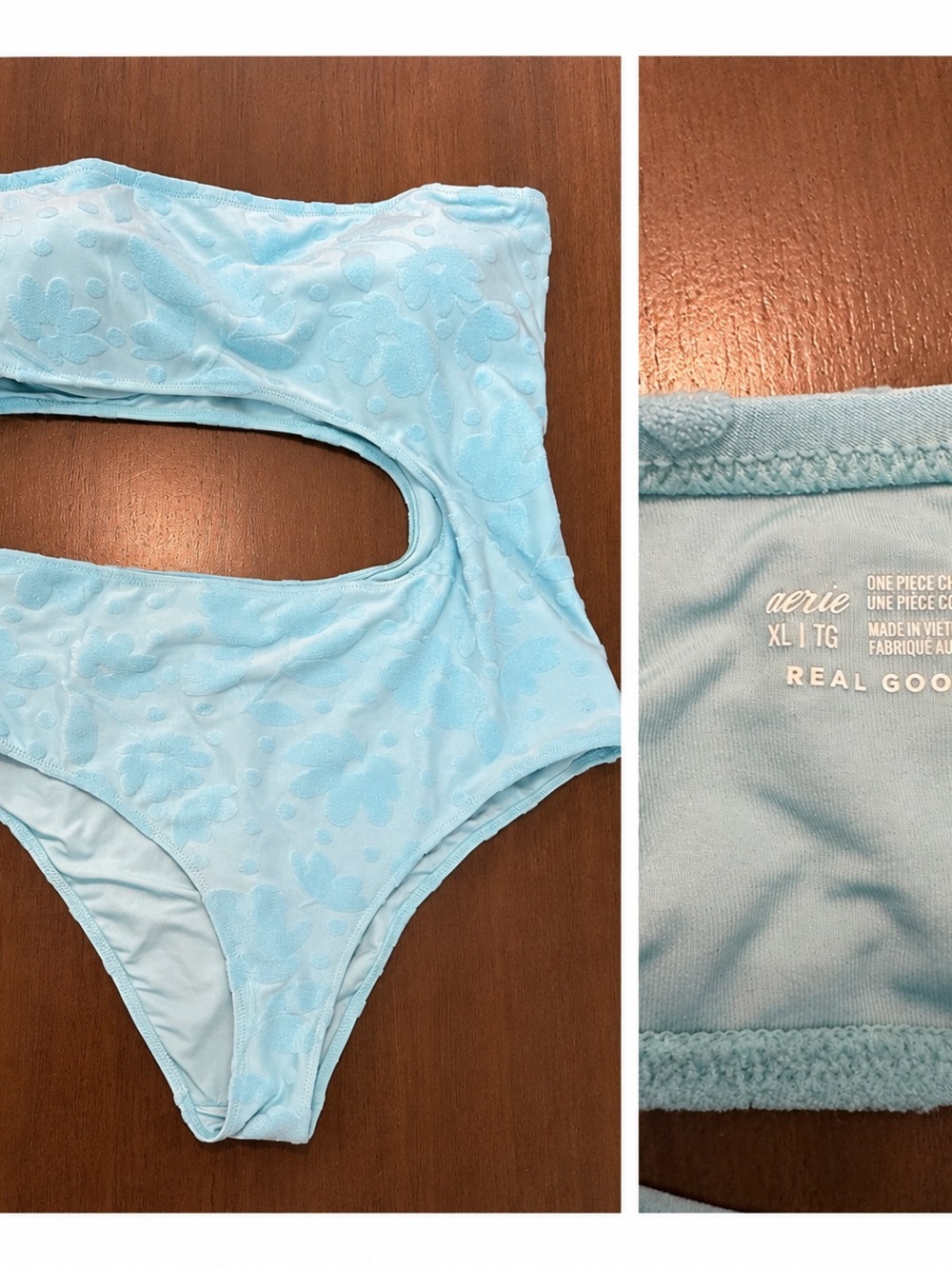 aerie Pastel Blue Textured Cutout One-Piece Swimsuit